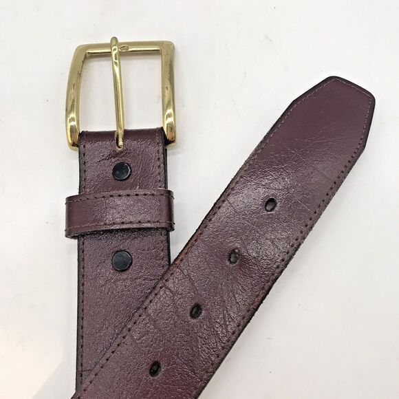 Brown Cowhide Smooth Leather Dress Belt Men's 36  1.5" W - 41 " L  Brass Buckle - Picture 8 of 13